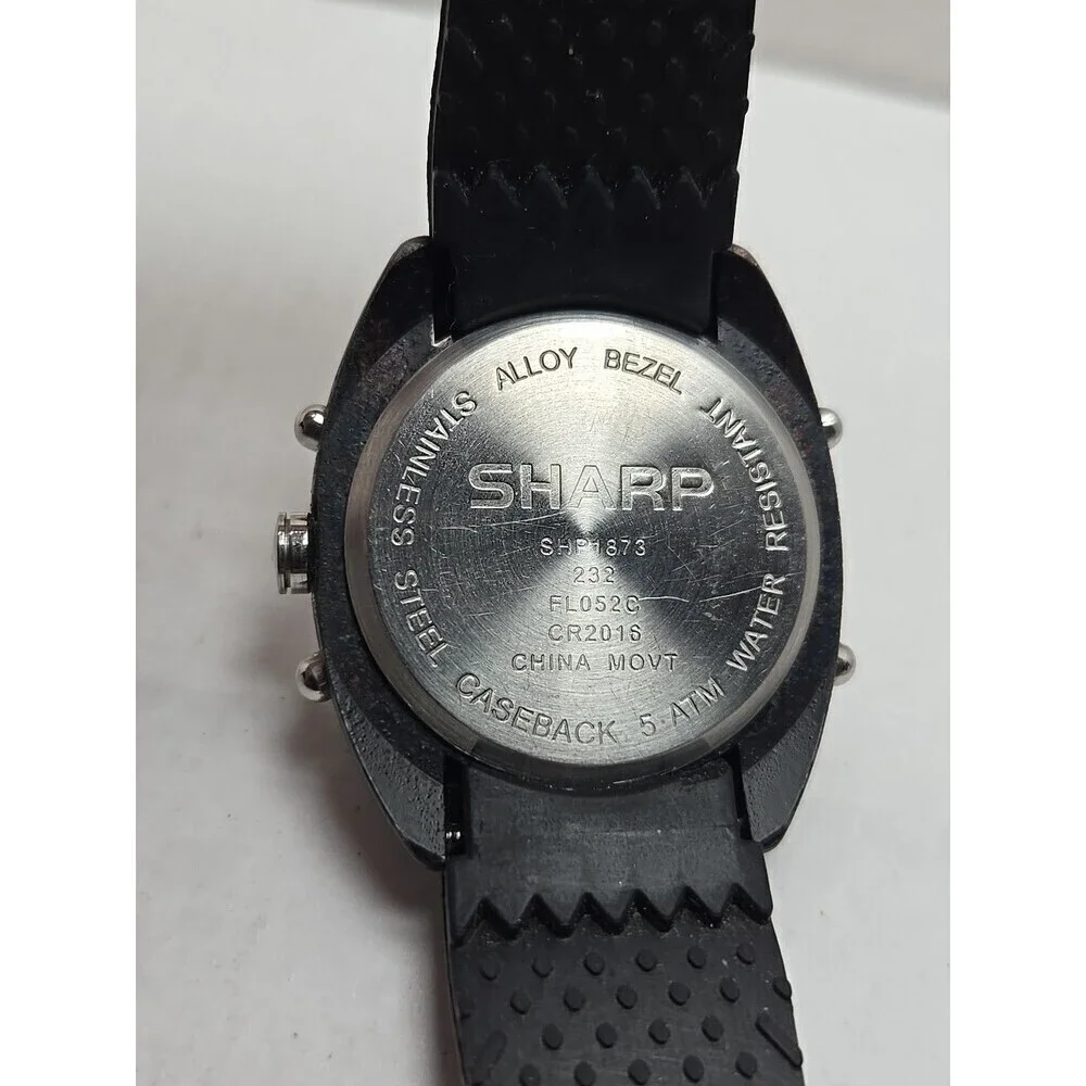 Sharp Analog Digital Quartz Sport Watch 5 ATM Black Rubber Band New Battery Mens
